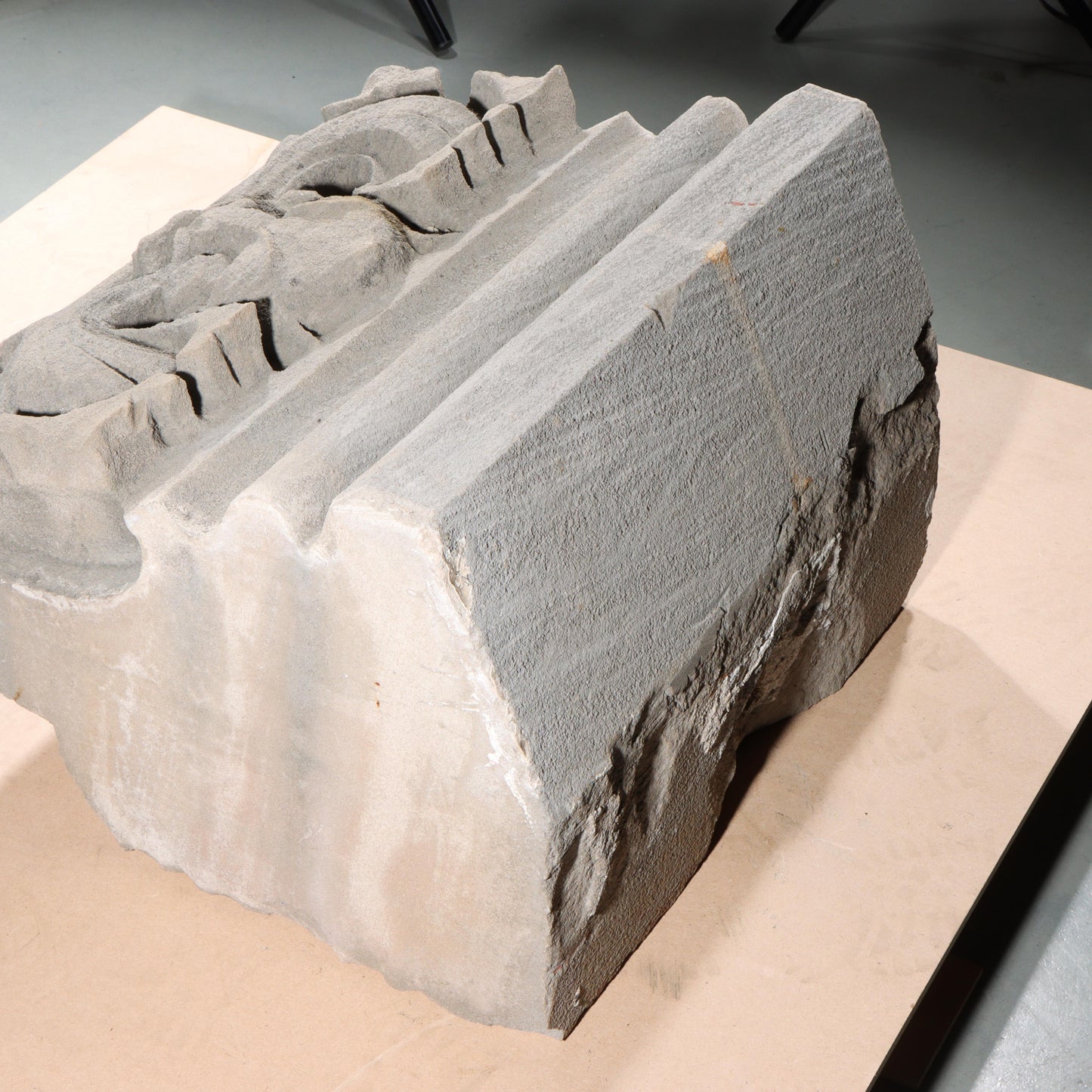 Man of the North / Green Man / Devil Mythological figure and foliate border block; 1920s Harlem, New York, Gothic Style Architectural Limestone Facade Carving 14"H x 20"W