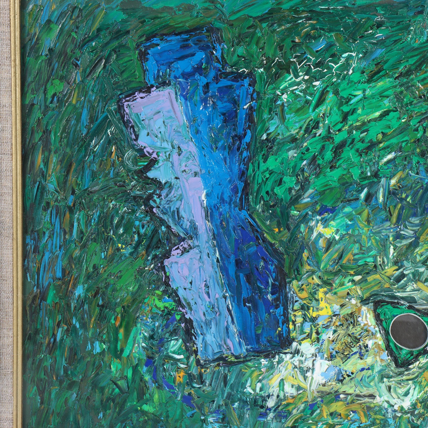 Van Thuyet, Vietnamese (b.1954), abstract with mirror, oil on canvas, 19 3/4"H x 19 1/2"W(stretcher), 26 3/4"H x 26 3/4"W(frame)