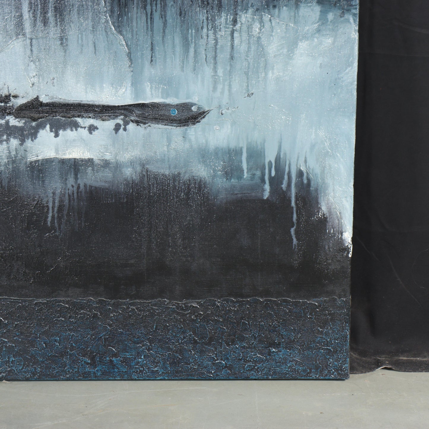 Vu Hong Nguyen, Vietnamese (21st Century), abstract, black/blue, 2005, oil on canvas, 48 1/2"H x 79"W