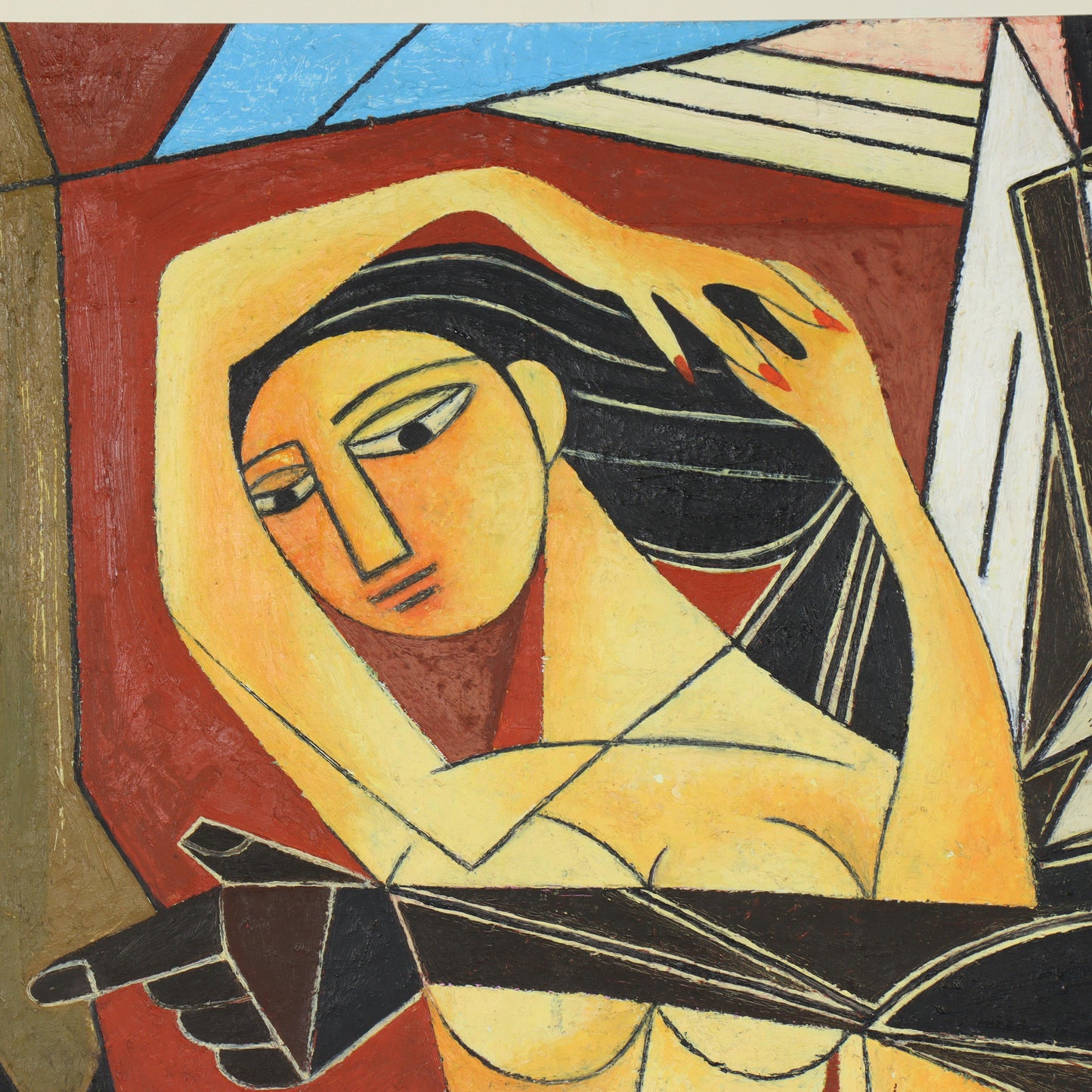 Vu Duc Toan, Vietnamese (b.1962), cubist figures, oil on canvas, 57"H x 36 1/2"W(sight), 64 1/4"H x 43 1/2"W(frame)