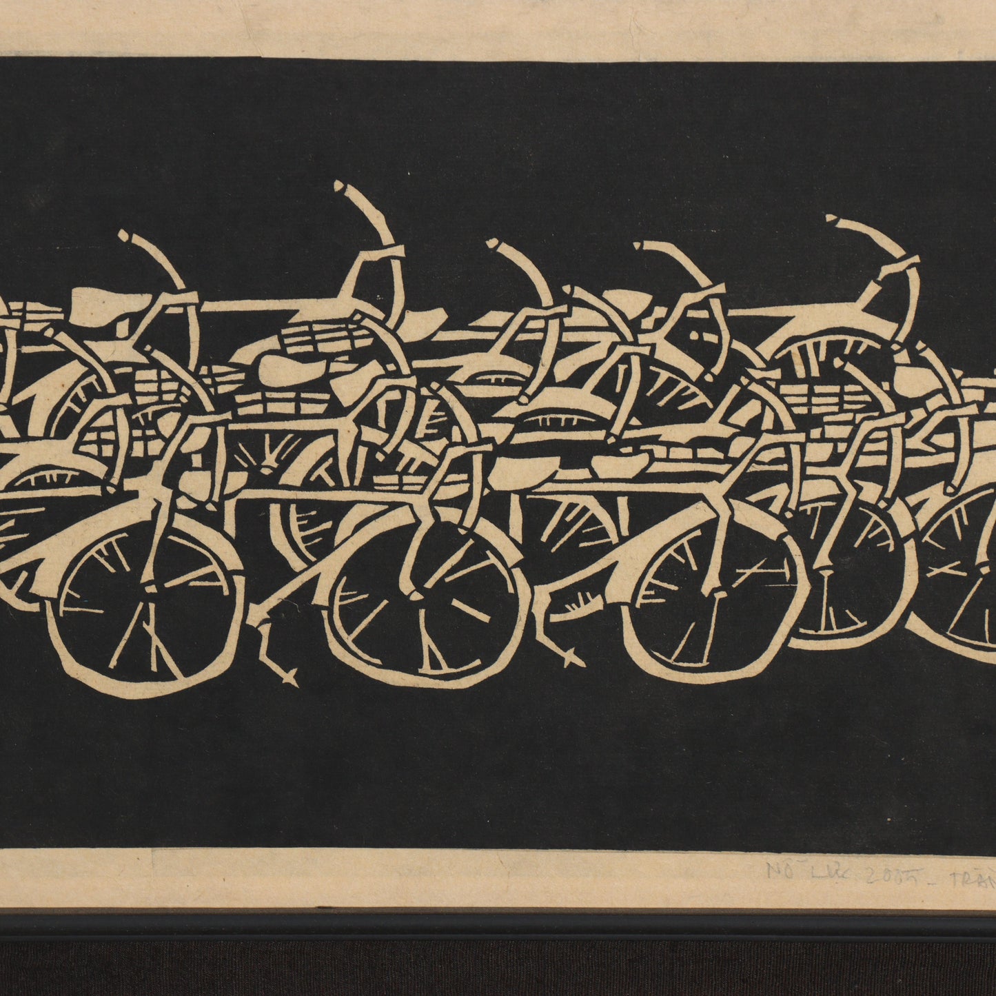 Tran Cong Dung, Vietnamese (b.1969), 2005, large scale woodcut on rice paper, 11 1/2"H x 62"W(stretcher), 23 1/4"H x 73 3/4"W(frame)