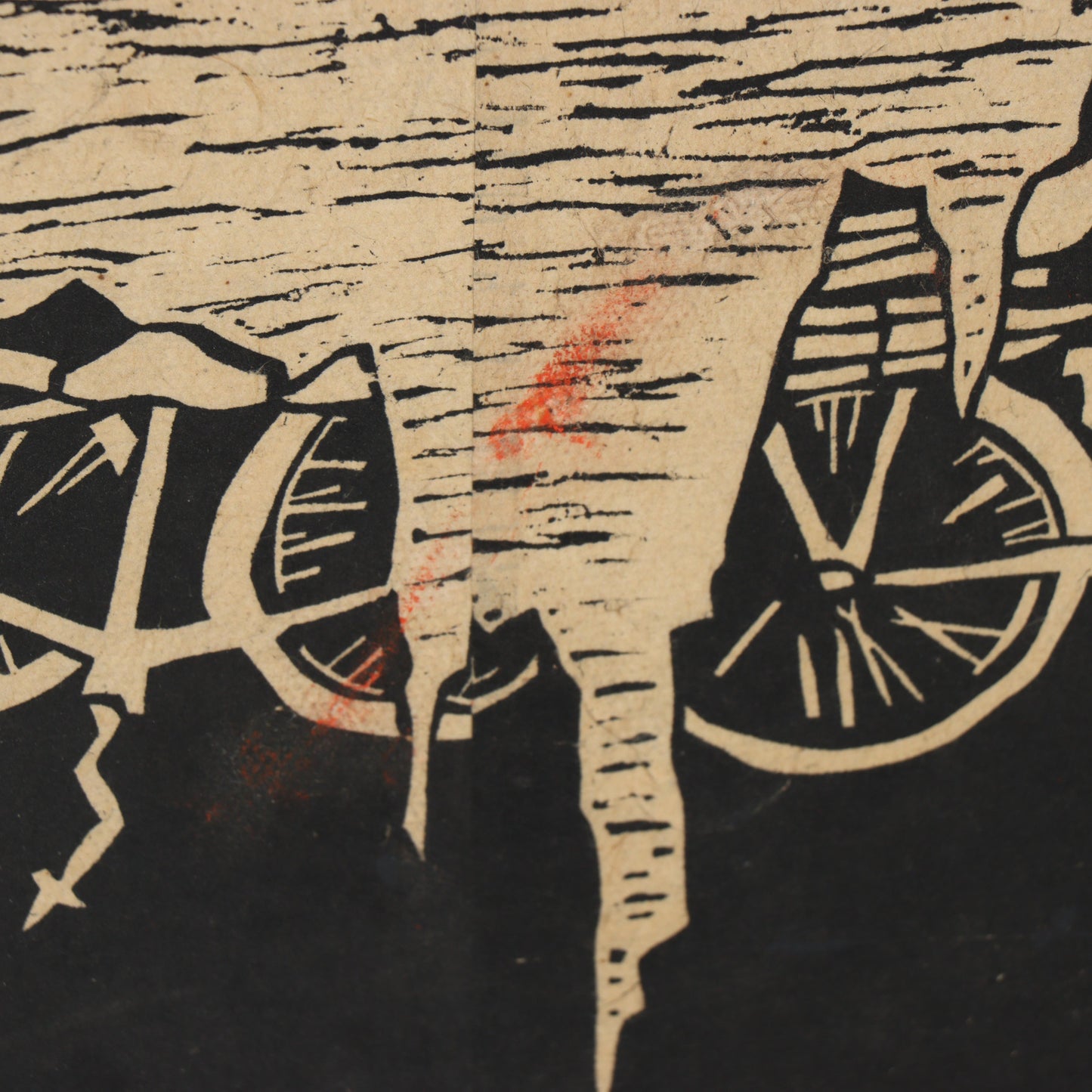 Tran Cong Dung, Vietnamese (b.1969), 2005, large scale woodcut on rice paper, 11 1/2"H x 62"W(stretcher), 23 1/4"H x 73 3/4"W(frame)