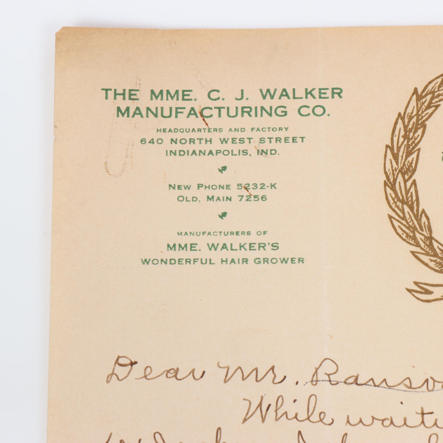 Letter Written By Madam C.J. Walker To Attorney & Office Manager, 04/17/1917 10 1/2"H x 8 1/2"W