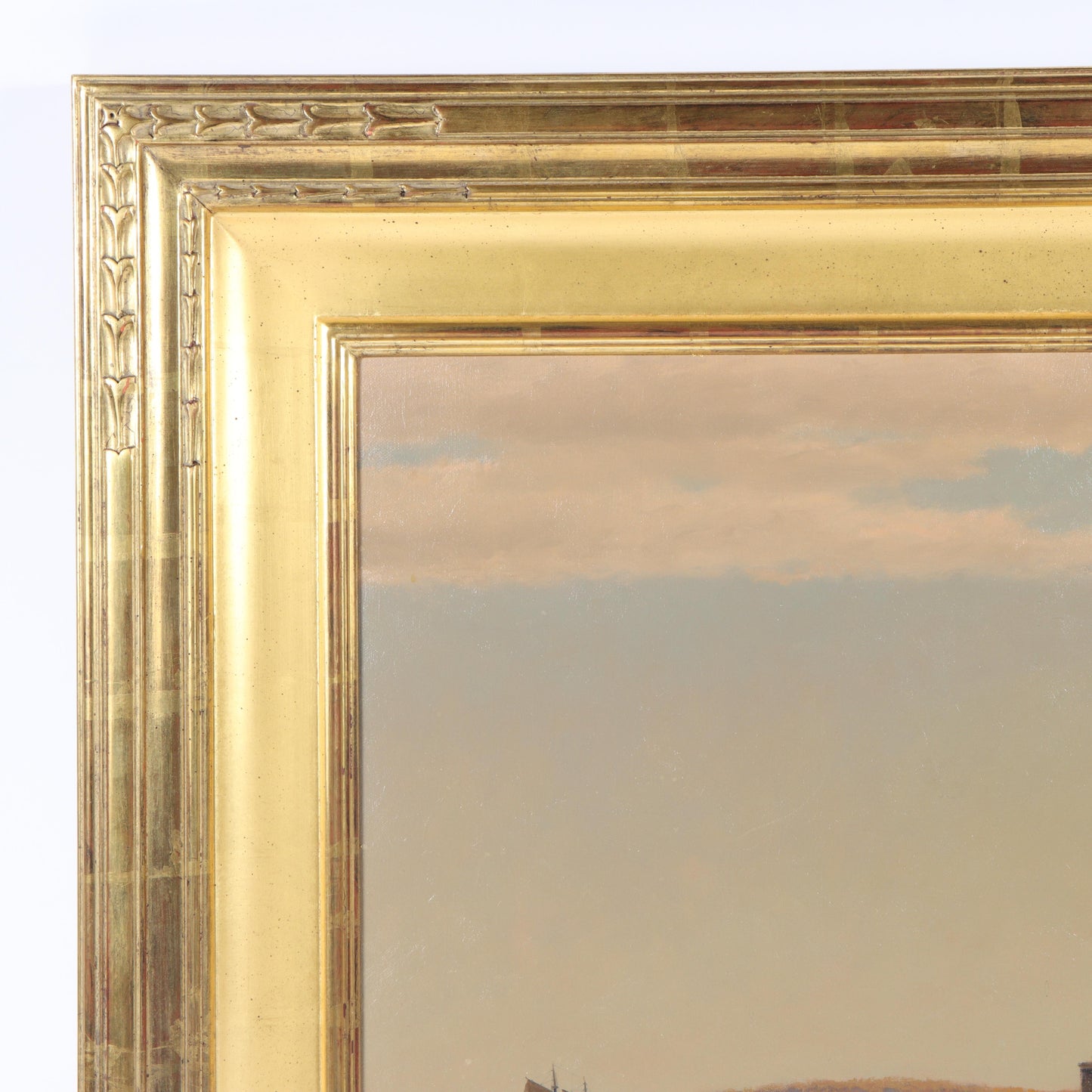 Joseph McGurl, Massachusetts (b. 1958), "View From the Shore", Fort Independence? Boston Harbor Islands, oil on canvas, 24"H x 36"W(stretcher), 33 1/4"H x 45 1/4"W(frame)