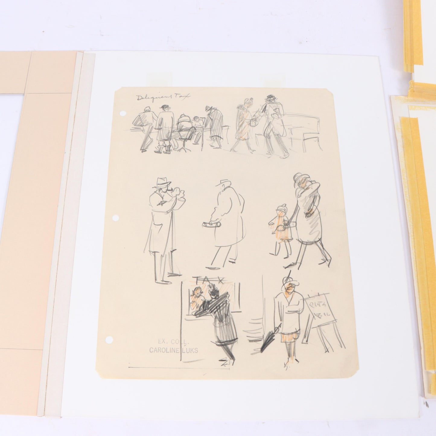 George Benjamin Luks, American (1867-1933), 2 figural studies; Delinquent Tax, Study, graphite on paper, 11"H x 8 1/2"W(paper), 14"H x 12"W(mat) - larger