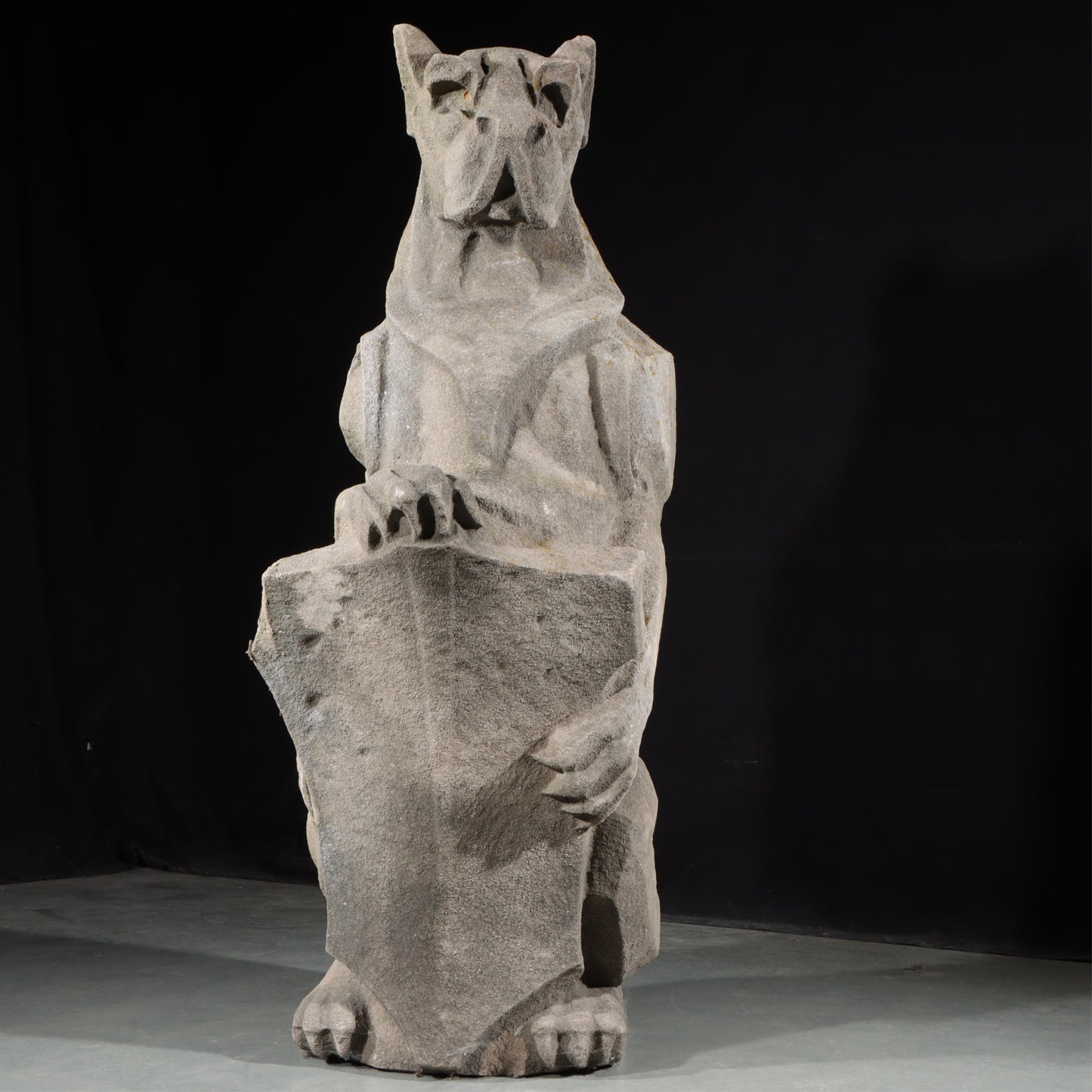 Heraldic Dog Guardian; full body gargoyle/grotesque beast with shield: 1920s Harlem, New York, Gothic Style