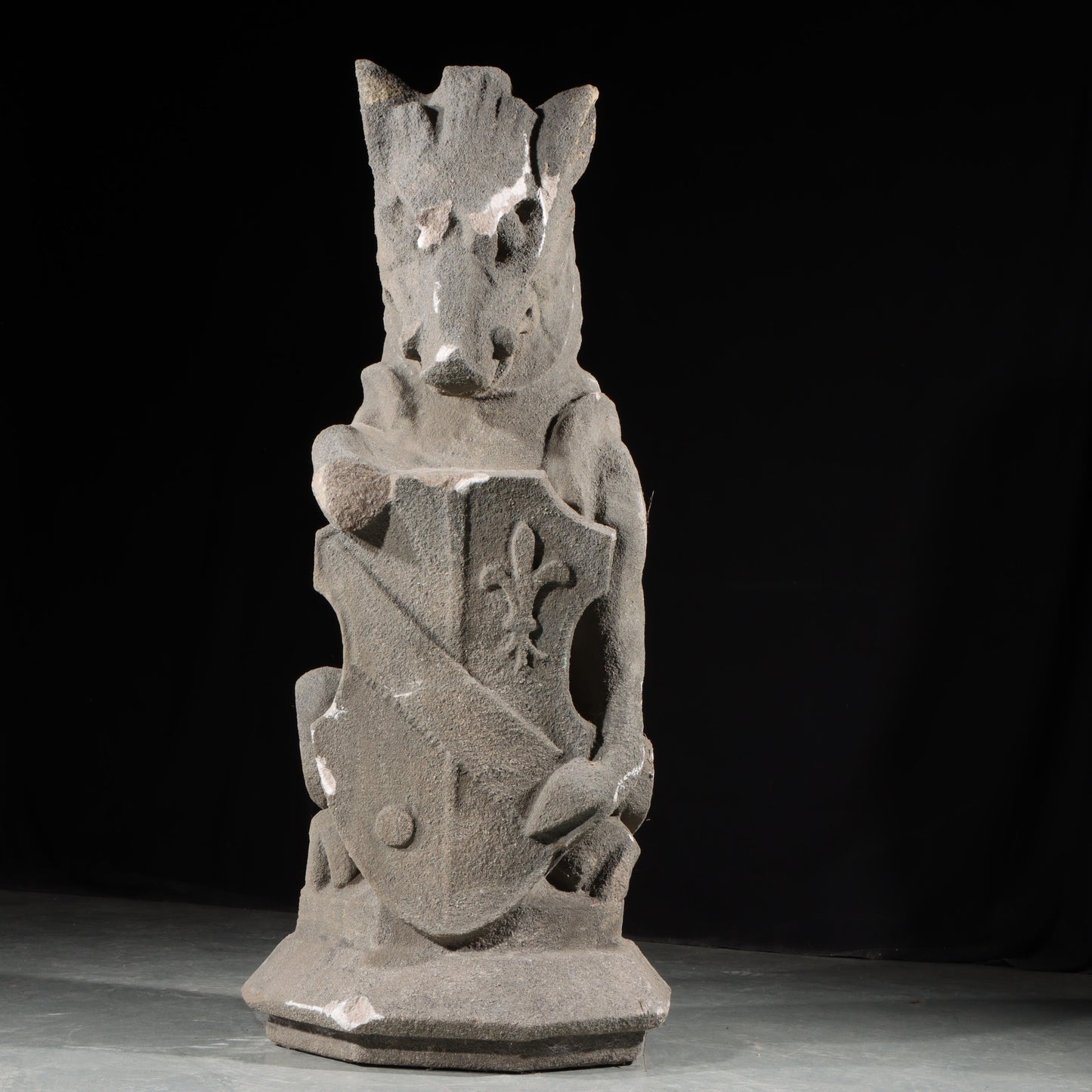 Heraldic Mythological Guardian; full body gargoyle/grotesque beast with shield: 1920s Harlem, New York, Gothic Style