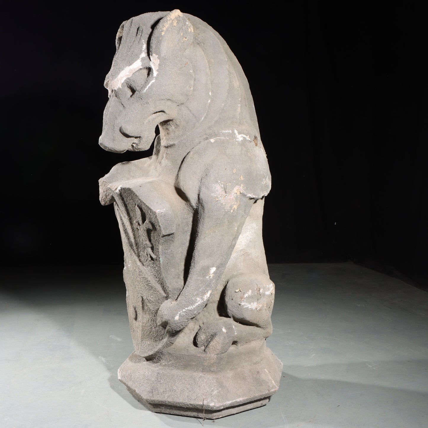 Heraldic Mythological Guardian; full body gargoyle/grotesque beast with shield: 1920s Harlem, New York, Gothic Style
