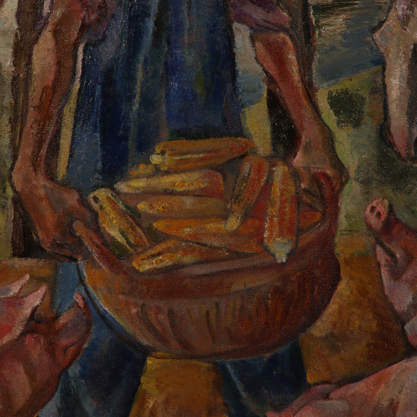 Emanuel Glicenstein Romano, New York / Italy (1897-1984), farmer feeding animals, oil on masonite, 34 1/2"H x 47 1/4"W