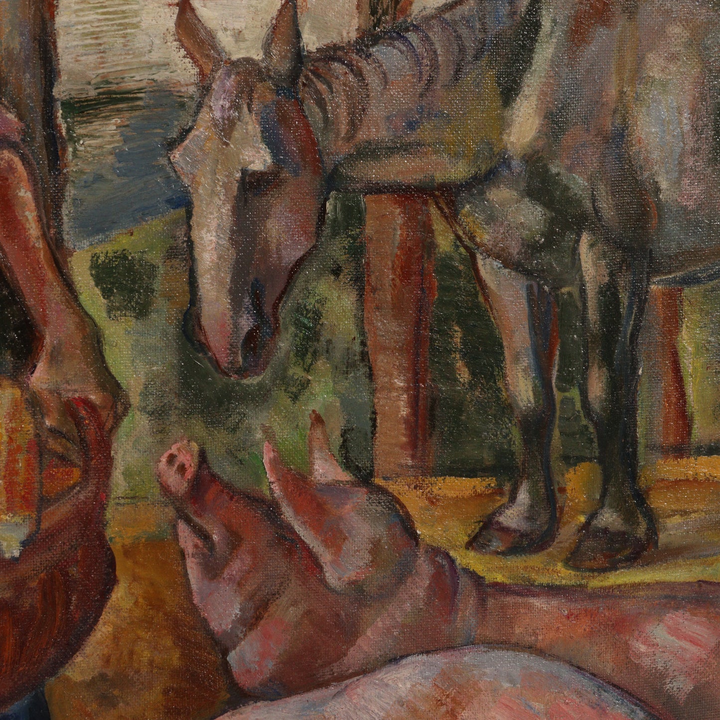 Emanuel Glicenstein Romano, New York / Italy (1897-1984), farmer feeding animals, oil on masonite, 34 1/2"H x 47 1/4"W