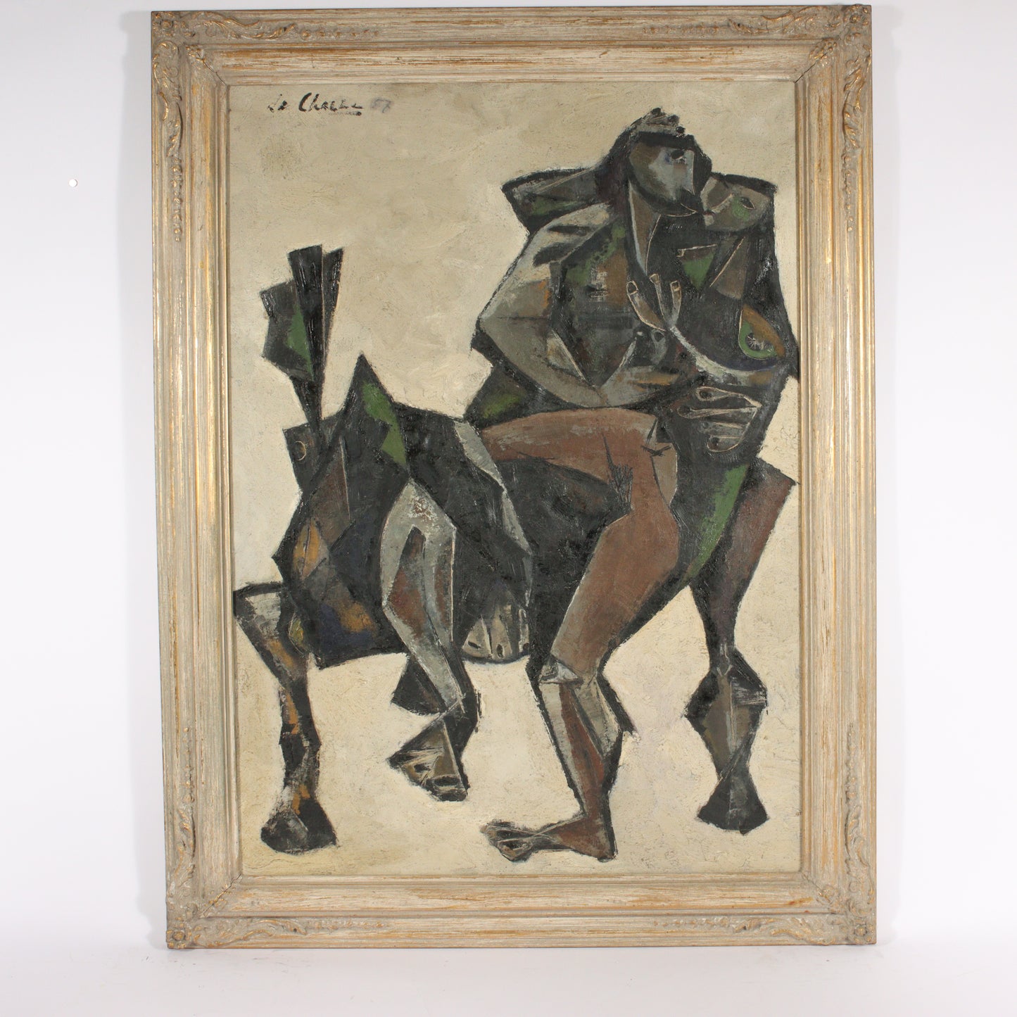 Juliette LaChaume, Louisiana (20th century), Rape of Andromeda, 1957, Cubist oil on canvas, 41 1/2"H x 30"W