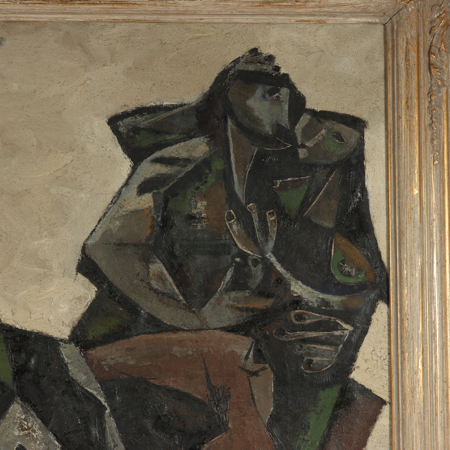 Juliette LaChaume, Louisiana (20th century), Rape of Andromeda, 1957, Cubist oil on canvas, 41 1/2"H x 30"W