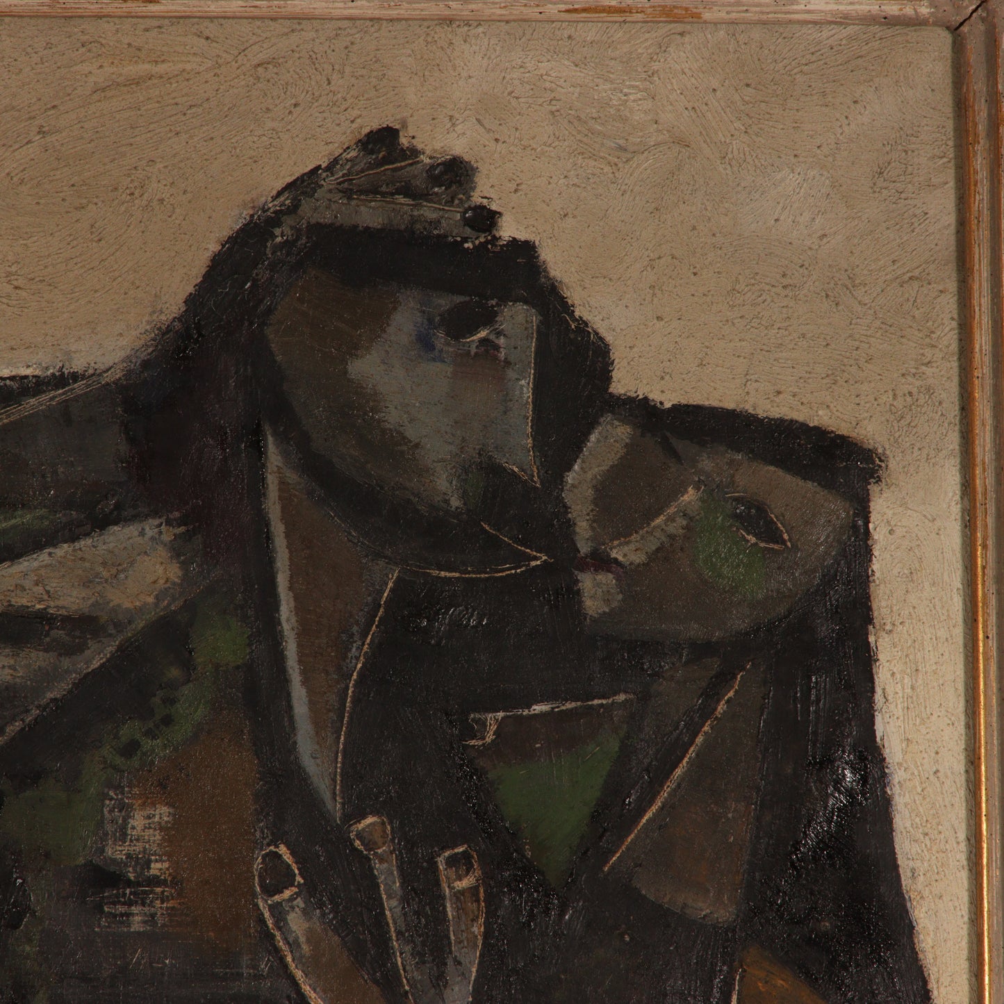 Juliette LaChaume, Louisiana (20th century), Rape of Andromeda, 1957, Cubist oil on canvas, 41 1/2"H x 30"W