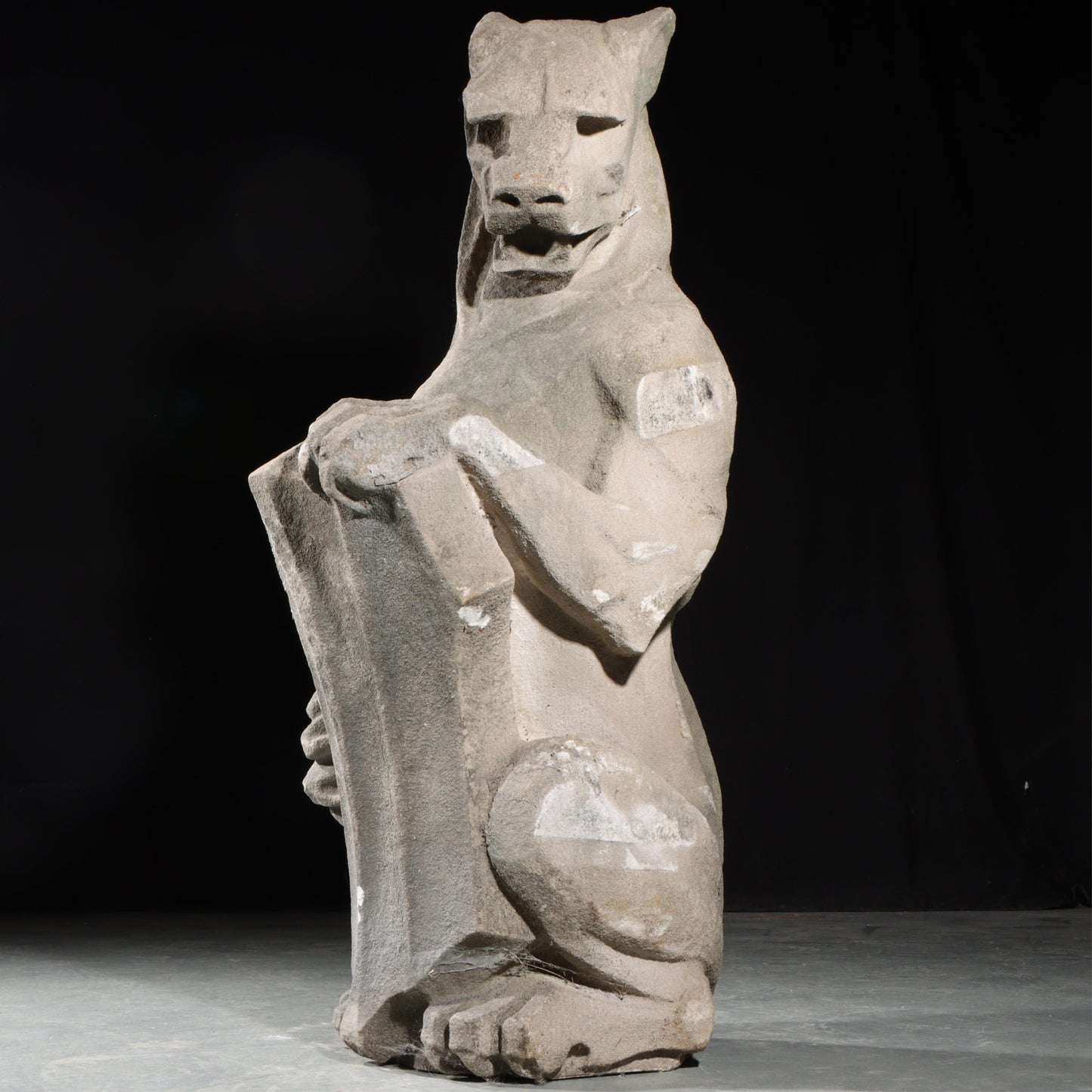 Heraldic Lion Guardian; full body gargoyle/grotesque beast with shield: 1920s Harlem, New York, Gothic Style