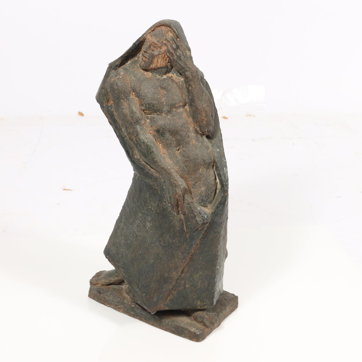 Robert Lohman, Indiana (1919-2001), shrouded cloaked figure, 1946, ceramic sculpture, 15"H x 8"W x 6"D