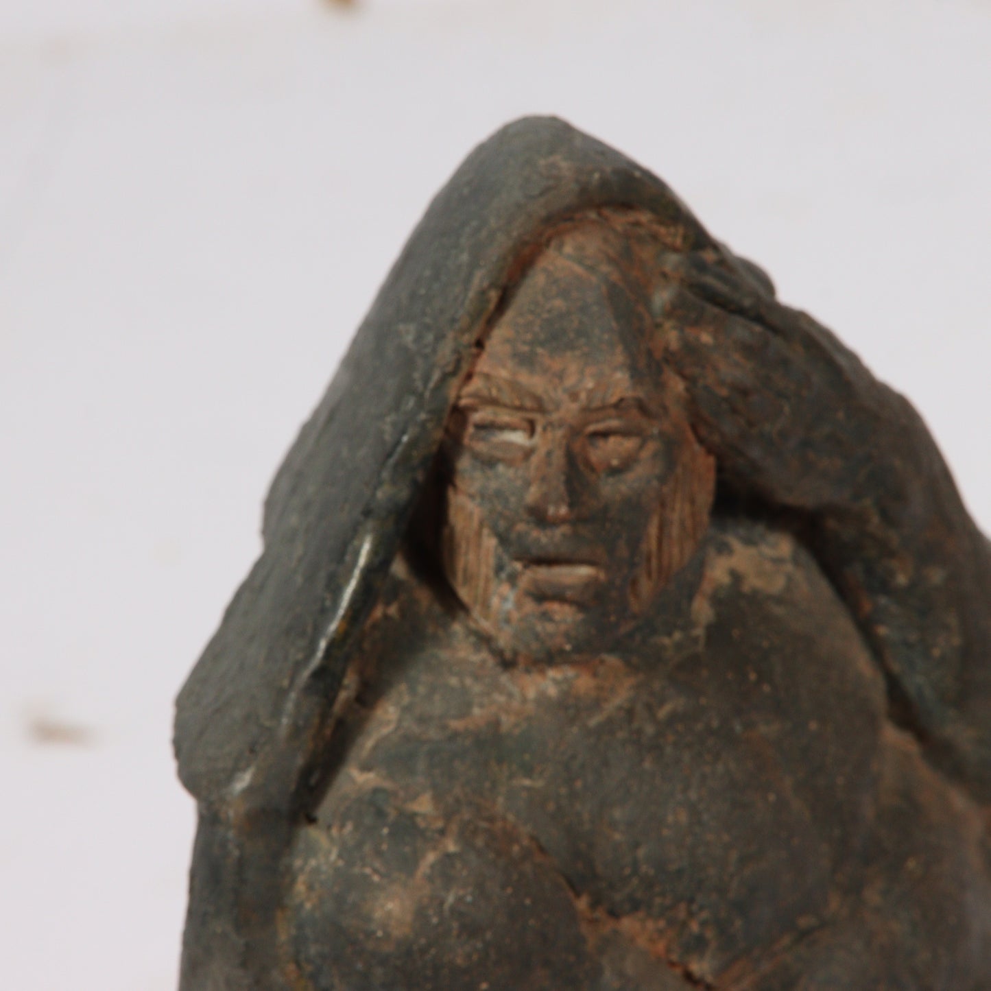 Robert Lohman, Indiana (1919-2001), shrouded cloaked figure, 1946, ceramic sculpture, 15"H x 8"W x 6"D