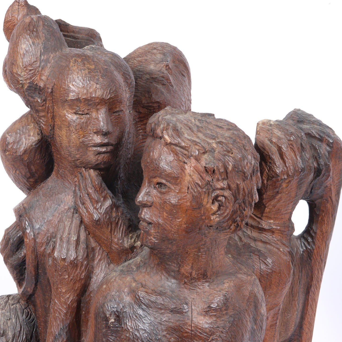Robert Lohman, Indiana (1919-2001), Family, figural group, 1940s, wood, 30"H x 13"W x 10"D