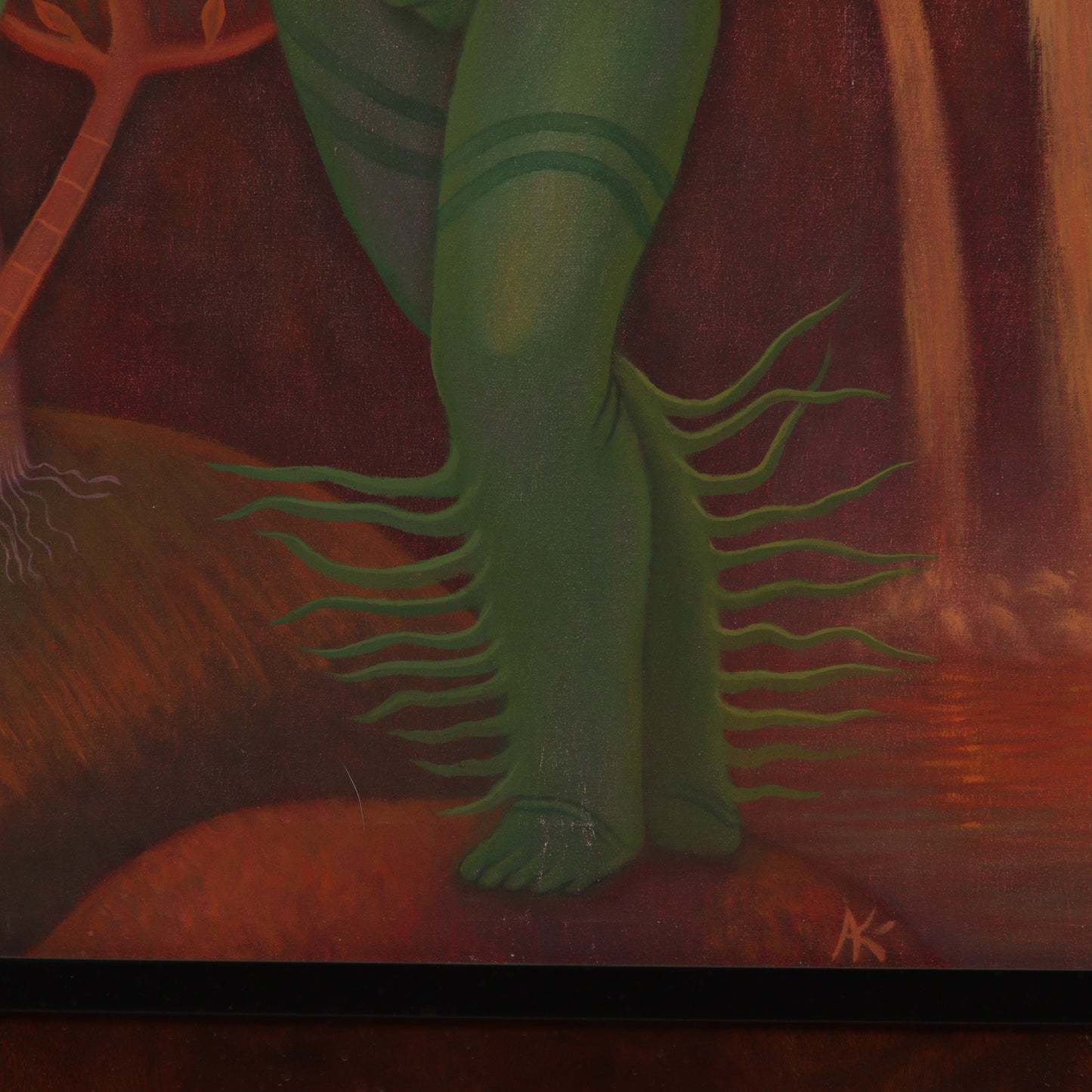 Unknown (20th century), Green Androgyne, surrealist figure oil on canvas 28 1/4"H x 21 1/2"W (sight), 36 1/2"H x 29 1/2"W (frame)