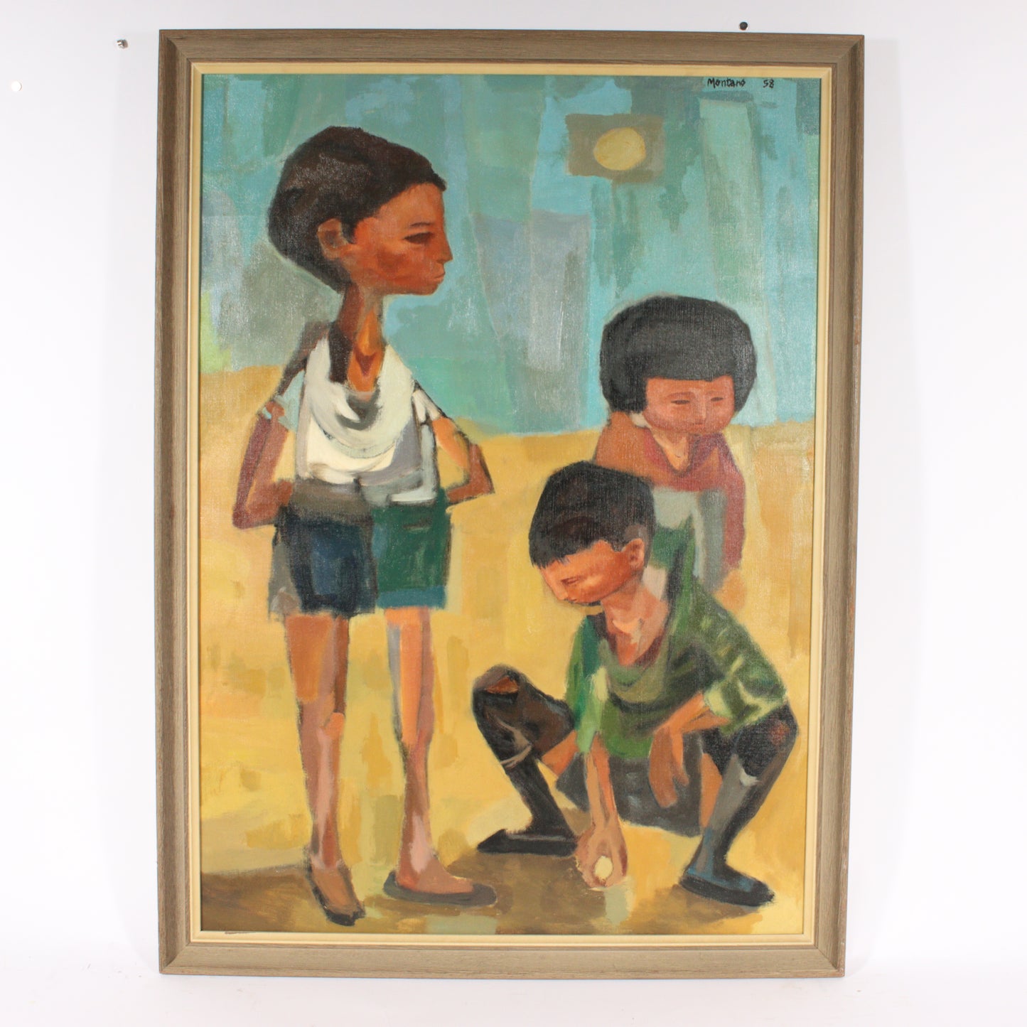 Montano, Spanish (20th century), Children in the Sun, 1958, oil on canvas, 39 1/4"H x 28"W