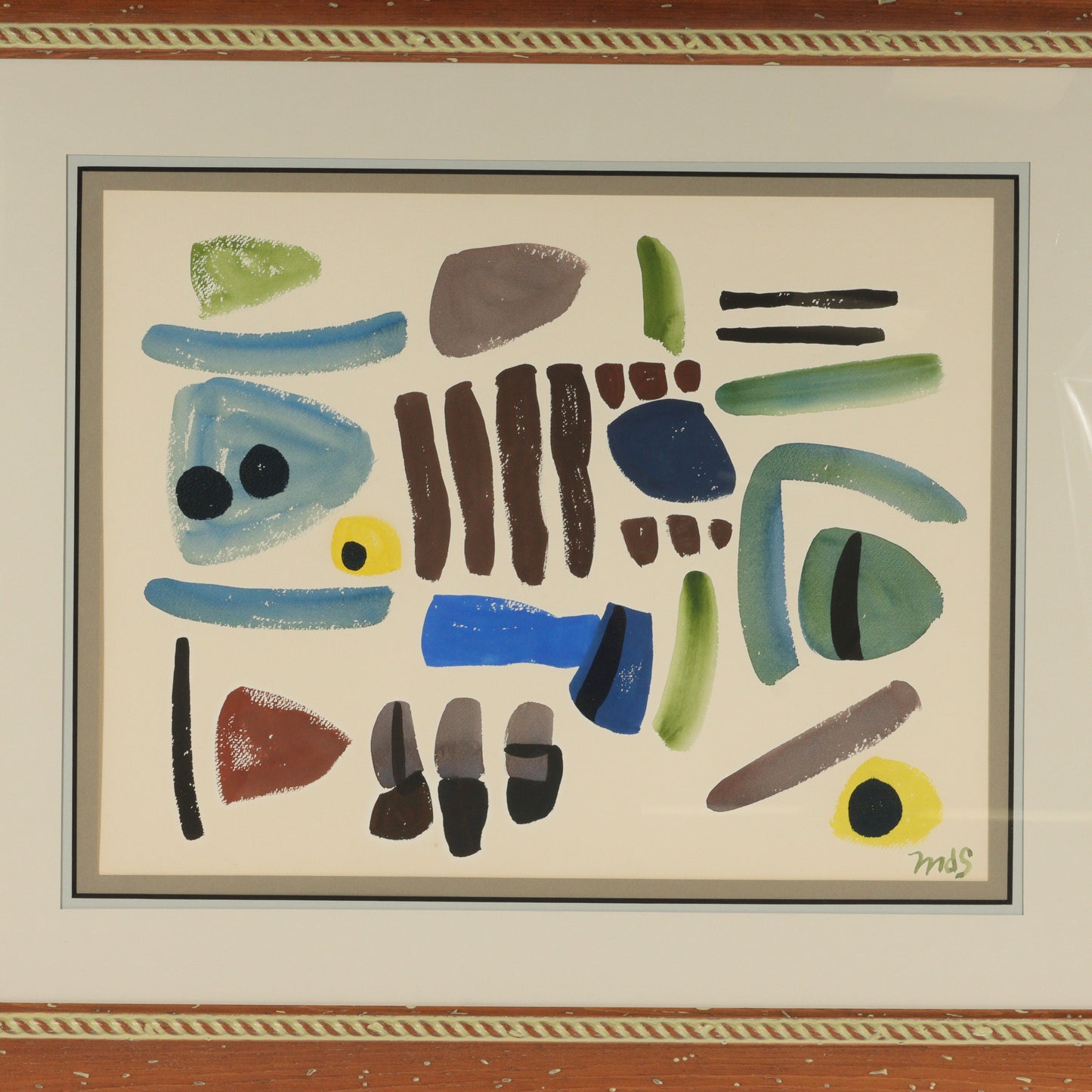 Unknown , modernist (20th Century), MCM, Free Forms, abstract shapes, 1957, gouache on paper, 17"H x 22 1/2"W (sight)