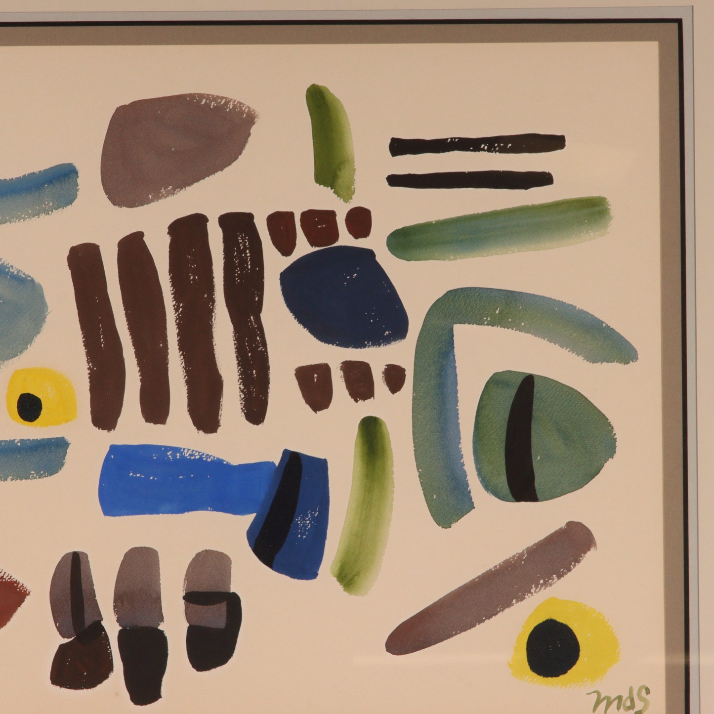 Unknown , modernist (20th Century), MCM, Free Forms, abstract shapes, 1957, gouache on paper, 17"H x 22 1/2"W (sight)