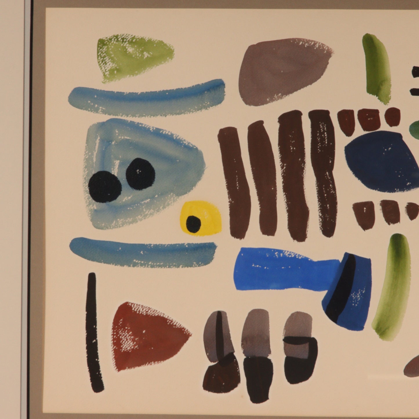Unknown , modernist (20th Century), MCM, Free Forms, abstract shapes, 1957, gouache on paper, 17"H x 22 1/2"W (sight)