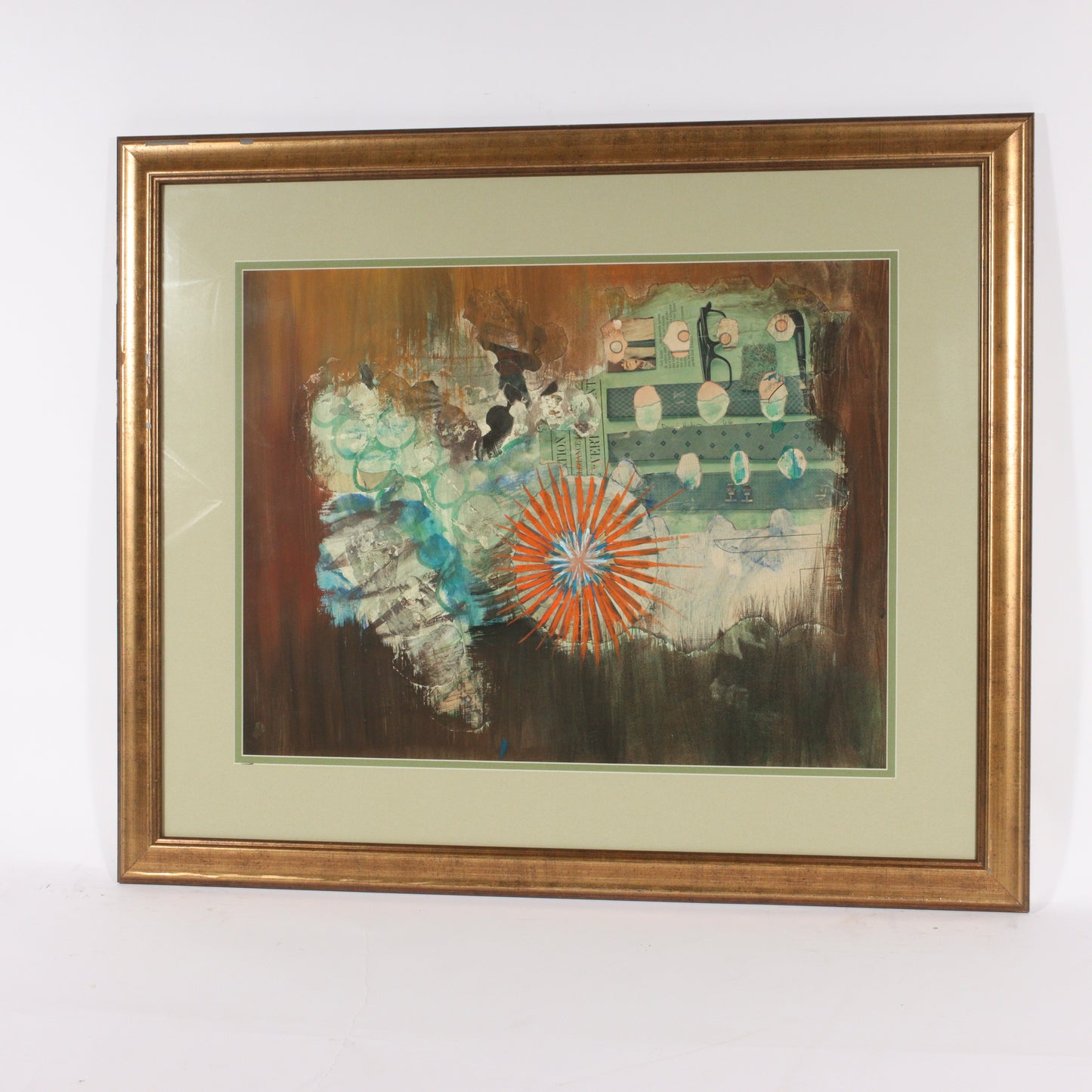Daniel Hudson, American (20th century), abstract locomotive, 1966, mixed media modernist collage on paper, 19"H x 25"W (sight)