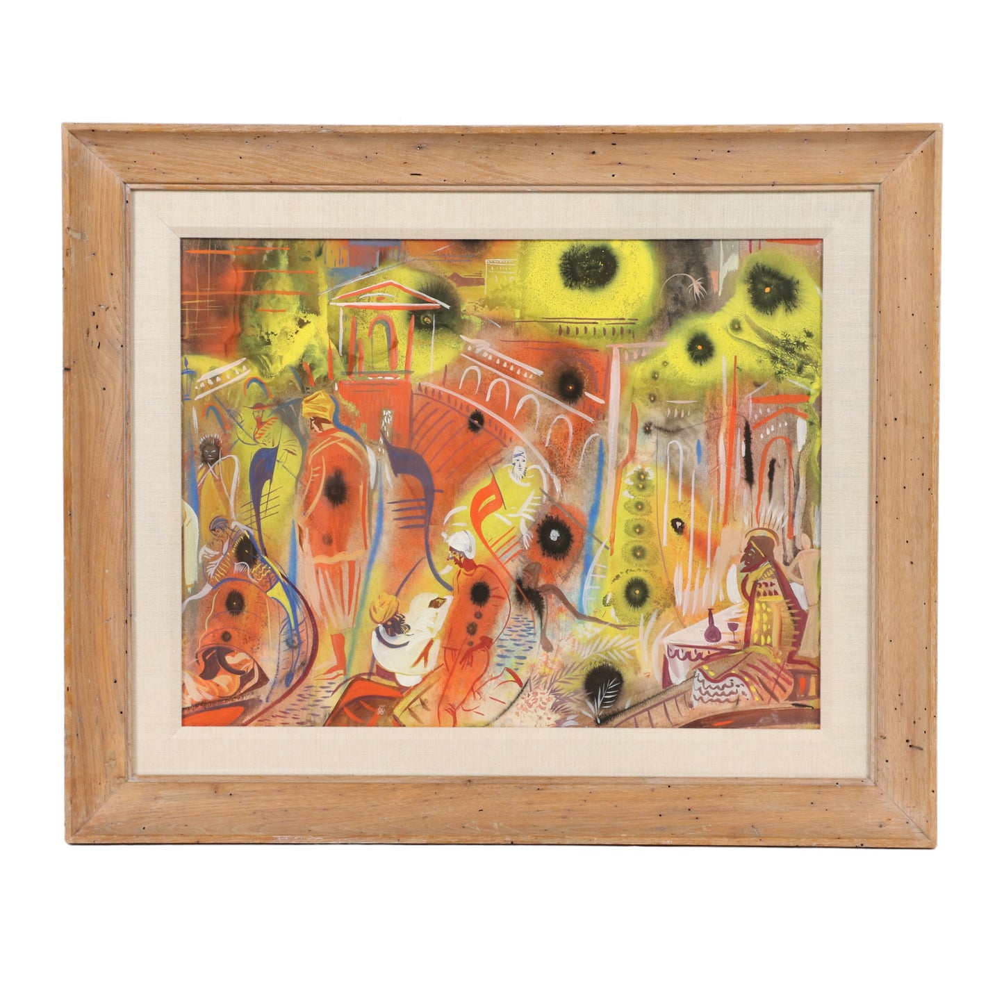 Paul Travis, Ohio (1891 - 1975), Rendezvous Over India, 1956, Watercolor on paper, 19 1/2"H x 25 1/4" (sight), 28 1/2"H 34 1/4"W x 2"D (frame)