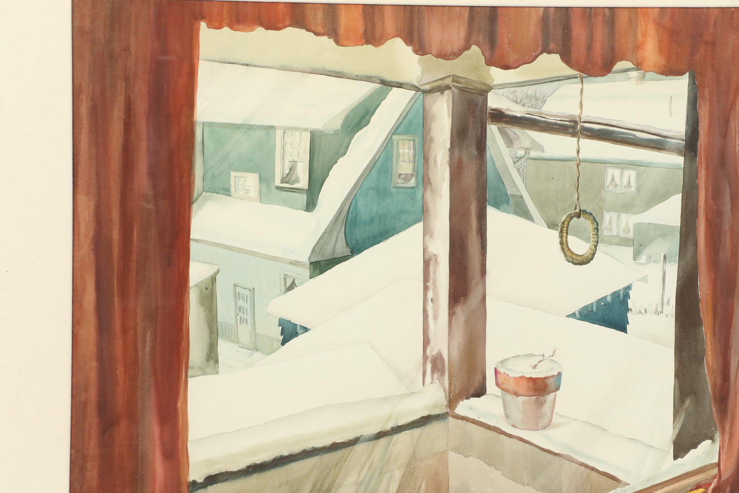 Kae Dorn Cass, Ohio (1901 - 1971), Rooftops - Cleveland, watercolor on board, 21"H x 29"W (sight), 33"H x 40 1/2"W x 1 1/4"D (frame)