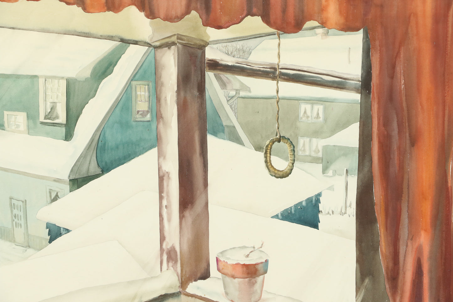 Kae Dorn Cass, Ohio (1901 - 1971), Rooftops - Cleveland, watercolor on board, 21"H x 29"W (sight), 33"H x 40 1/2"W x 1 1/4"D (frame)