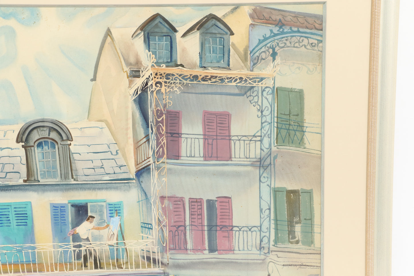 Joseph Jicha, Austria / Hungary / Ohio (1901 - 1960), New Orleans, watercolor on paper, 20 1/4"H x 29"W (sight), 29 3/4"H x 38 1/2W x 1"D (frame)