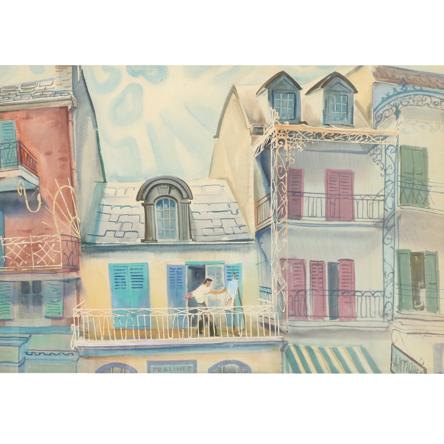 Joseph Jicha, Austria / Hungary / Ohio (1901 - 1960), New Orleans, watercolor on paper, 20 1/4"H x 29"W (sight), 29 3/4"H x 38 1/2W x 1"D (frame)