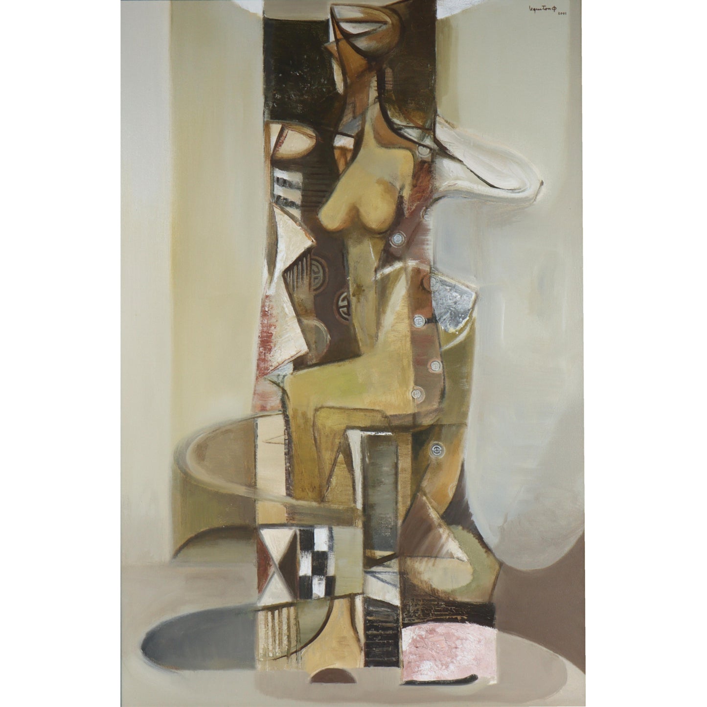 Le Quy Tong, Vietnamese (b.1977), abstract female nude, 2001, oil on canvas, 46 1/2"H x 30 1/4"W(sight), 53 3/4"H x 37 3/4"W(frame)