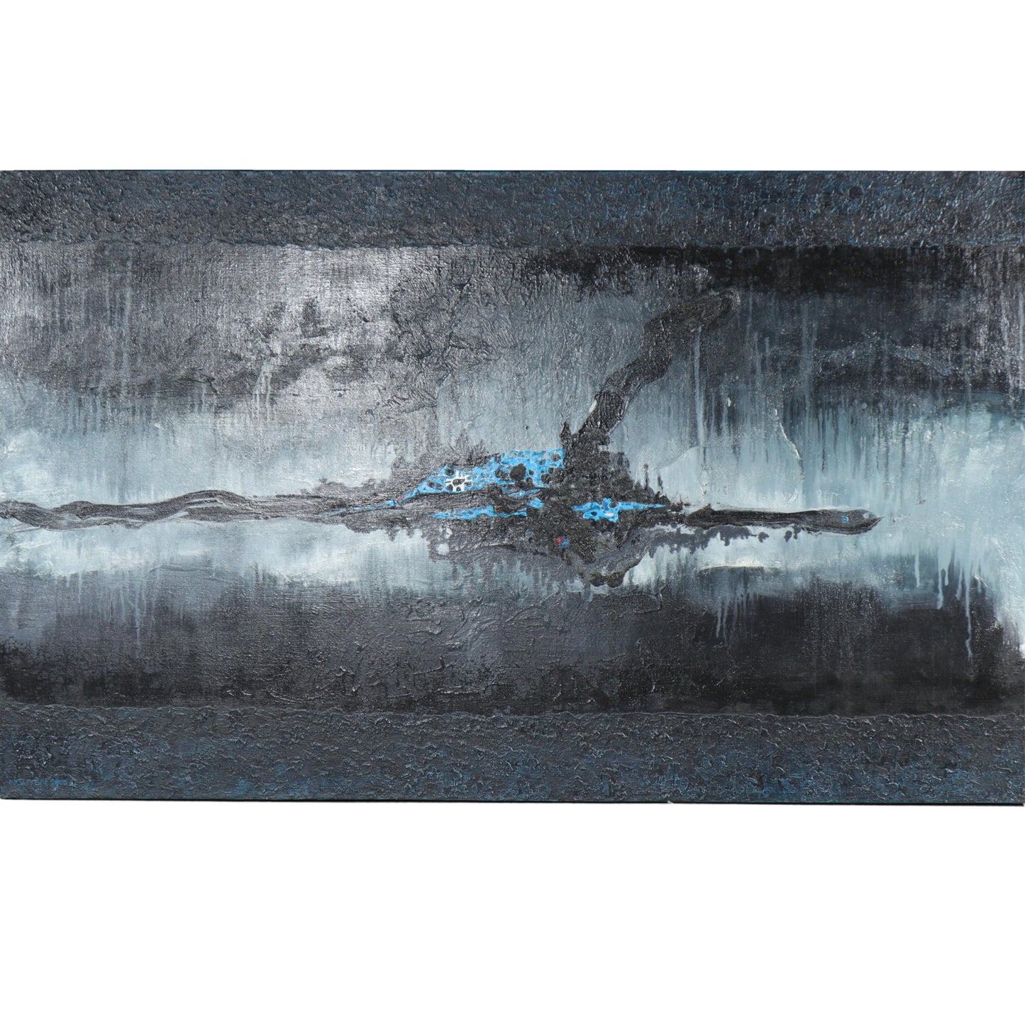 Vu Hong Nguyen, Vietnamese (21st Century), abstract, black/blue, 2005, oil on canvas, 48 1/2"H x 79"W