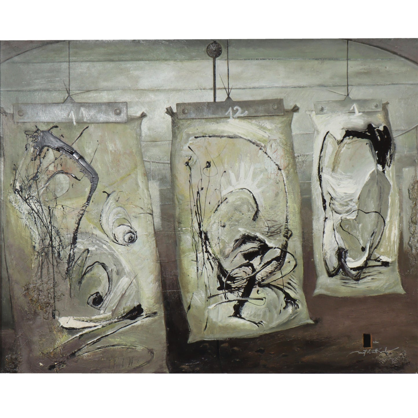 Mai Duy Minh, Vietnamese (b.1976), Spirit Bags, 2001, oil on canvas, 46 3/4"H x 57 1/2"W(stretcher), 55 1/2"H x 67"W(frame)