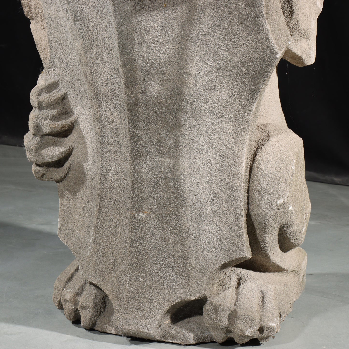 Heraldic Lion Guardian; full body gargoyle/grotesque beast with shield: 1920s Harlem, New York, Gothic Style Architectural Limestone Facade Carving. 45 1/2"H x 18"W