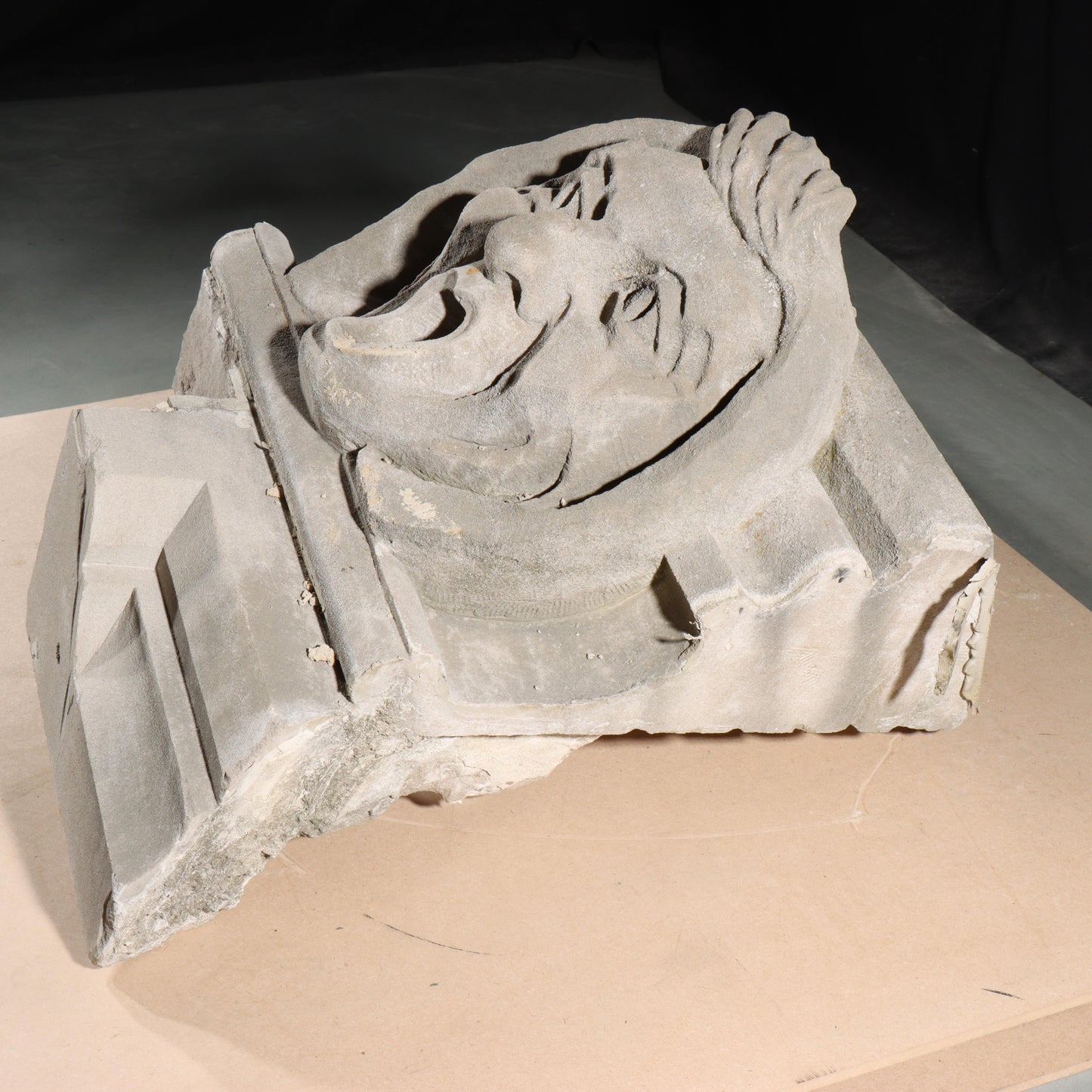 Human face gargoyle/grotesque screaming woman/man; 1920s Harlem, New York, Gothic Style Architectural Limestone Facade Carving 23"H x 18"W