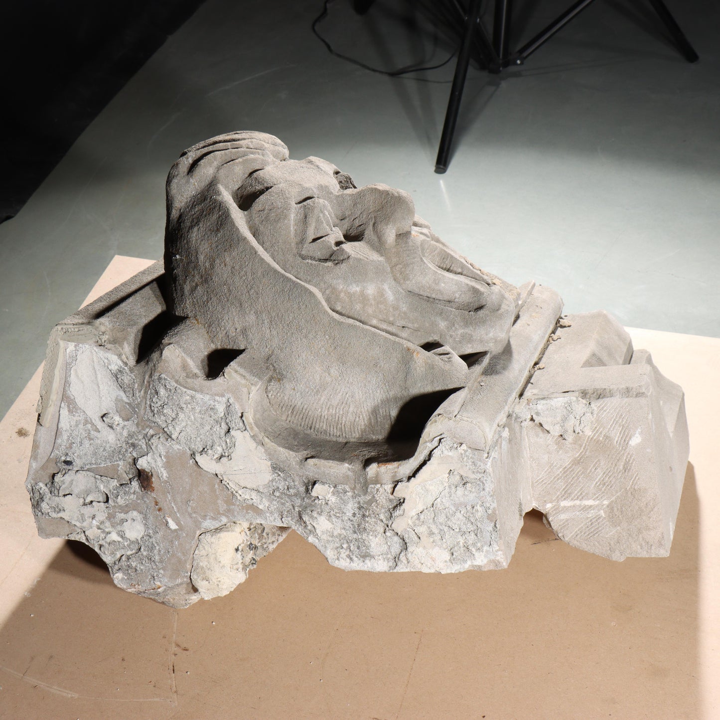 Human face gargoyle/grotesque screaming woman/man; 1920s Harlem, New York, Gothic Style Architectural Limestone Facade Carving 23"H x 18"W