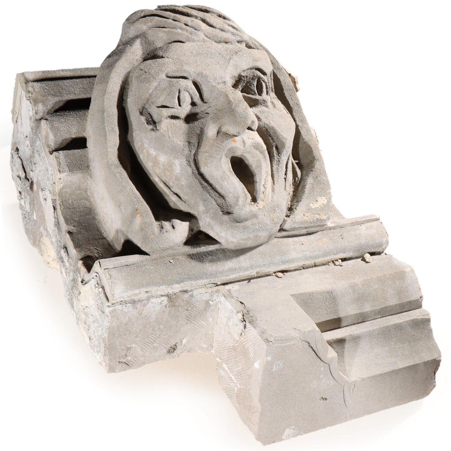 Human face gargoyle/grotesque screaming woman/man; 1920s Harlem, New York, Gothic Style Architectural Limestone Facade Carving 23"H x 18"W