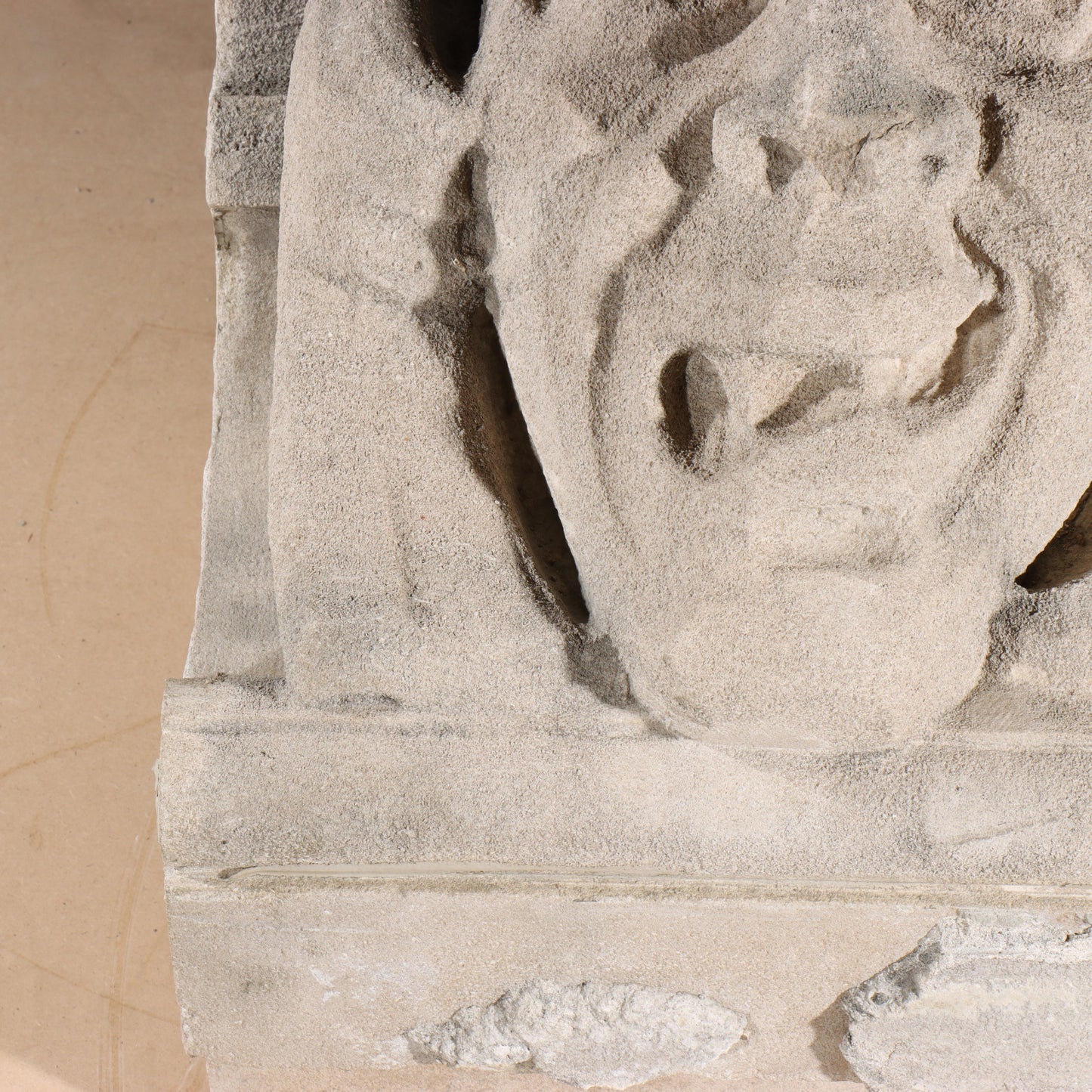Human face gargoyle/grotesque snarling man; 1920s Harlem, New York, Gothic Style Architectural Limestone Facade Carving 19 1/2"H x 15"W