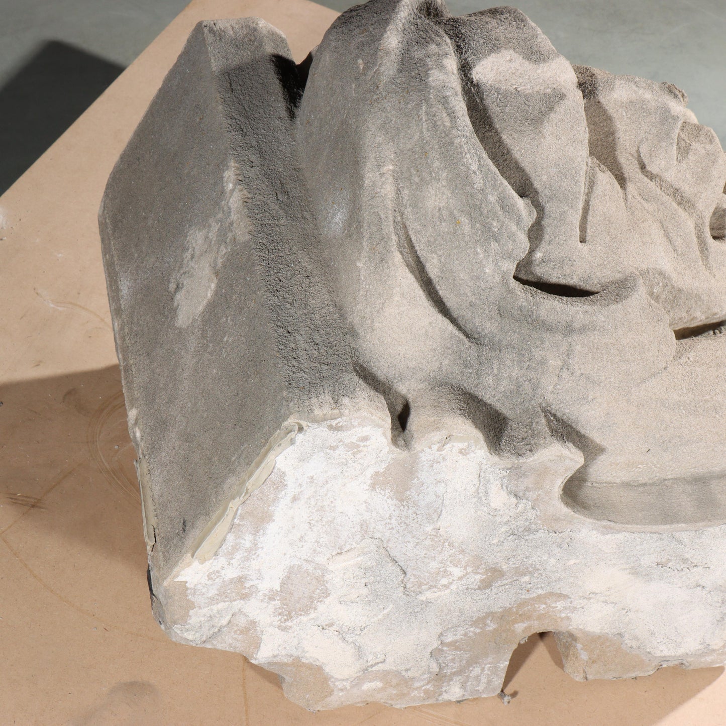 Human face gargoyle/grotesque snarling man; 1920s Harlem, New York, Gothic Style Architectural Limestone Facade Carving 19 1/2"H x 15"W
