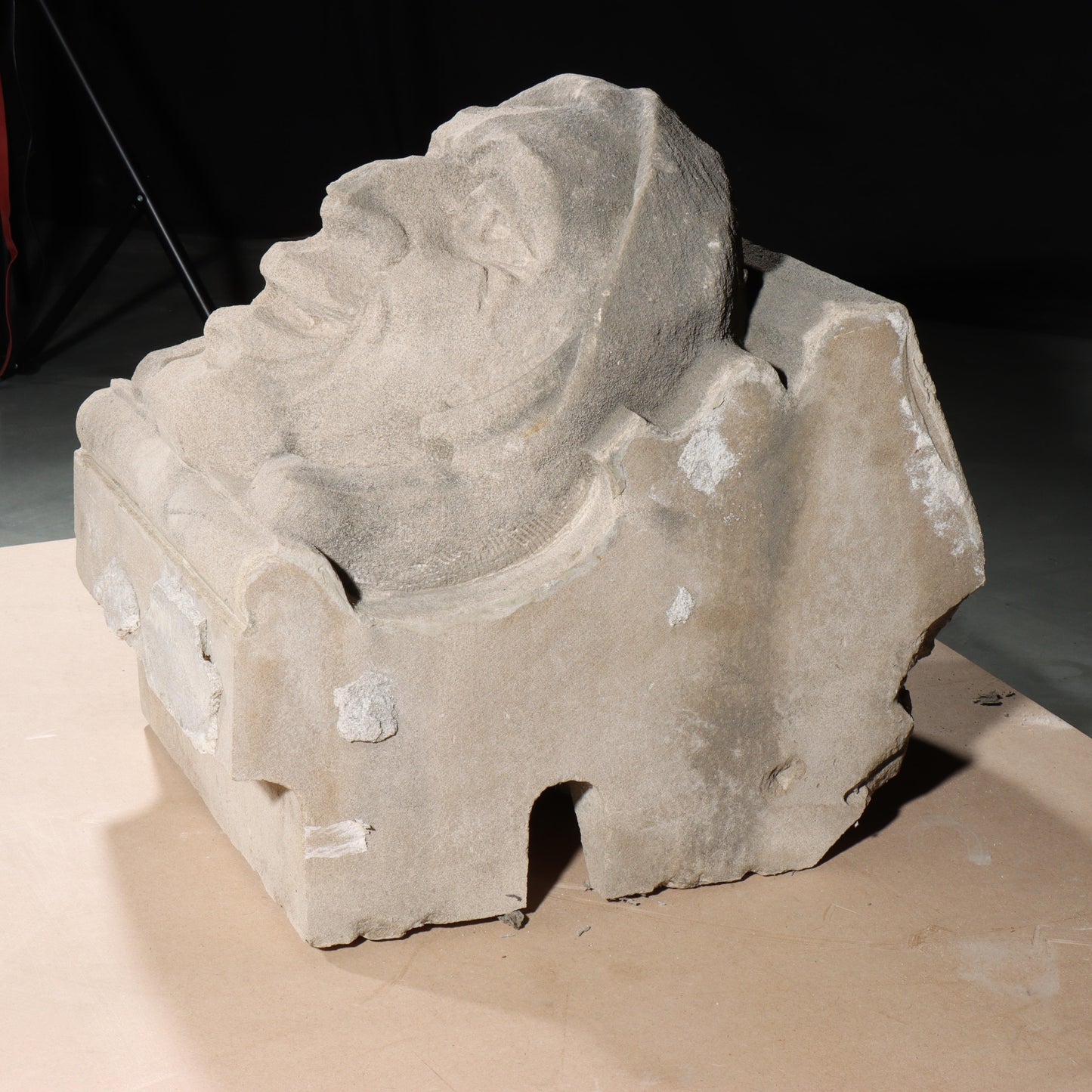 Human face gargoyle/grotesque snarling man; 1920s Harlem, New York, Gothic Style Architectural Limestone Facade Carving 19 1/2"H x 15"W