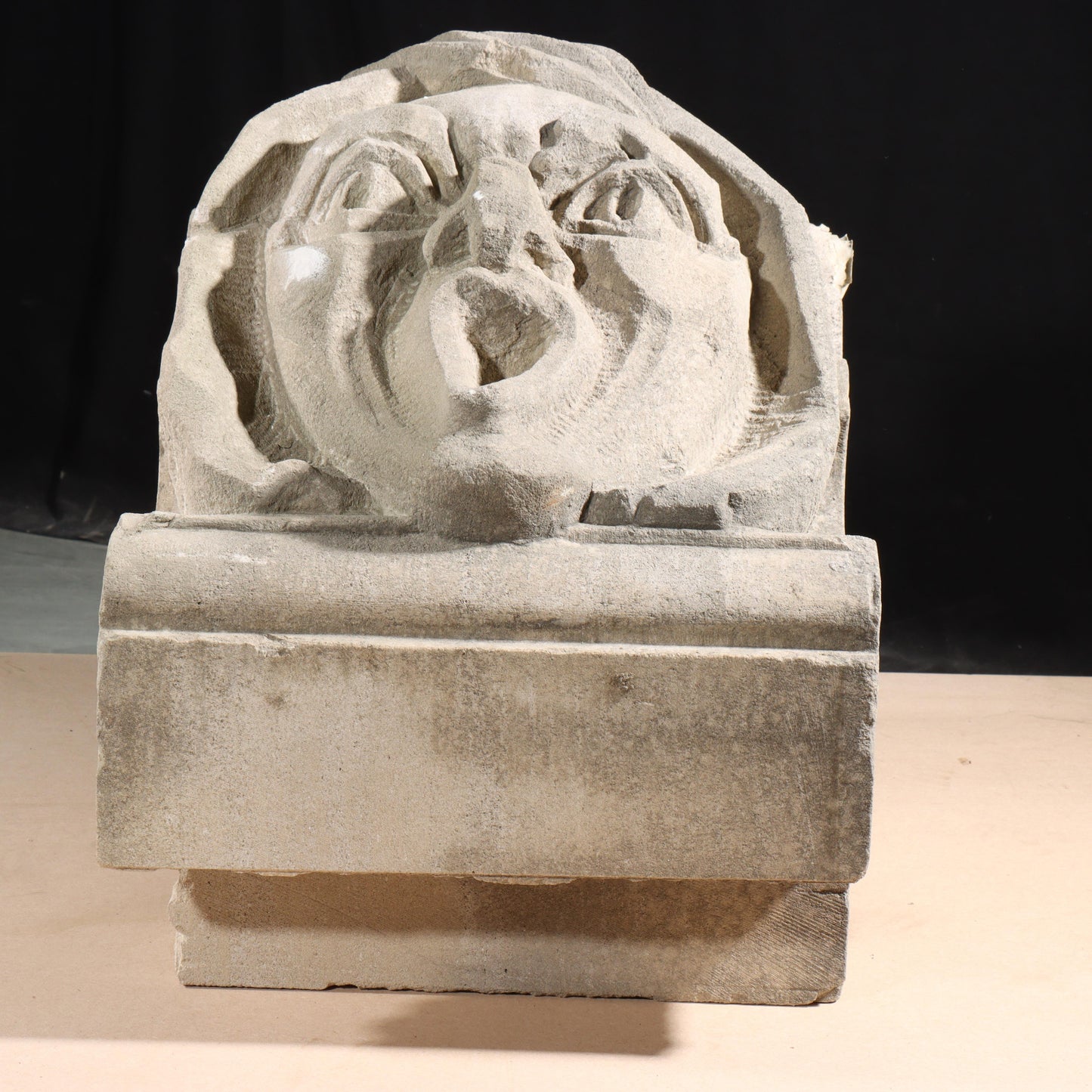 Human face gargoyle/grotesque screaming man; 1920s Harlem, New York, Gothic Style Architectural Limestone Facade Carving 20"H x 15"W