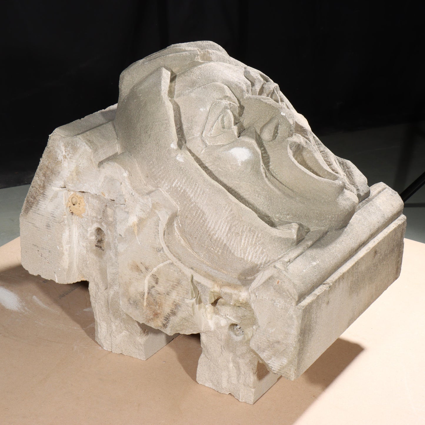 Human face gargoyle/grotesque screaming man; 1920s Harlem, New York, Gothic Style Architectural Limestone Facade Carving 20"H x 15"W
