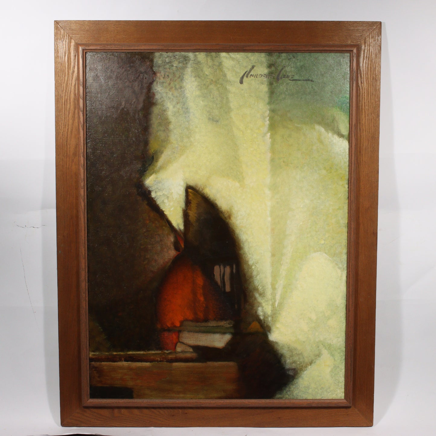 Norbert Lenz, Ohio (1900 - 1992), abstract still life, oil on masonite, 48"H x 36"W (sight), 56"H x 44"W (frame)