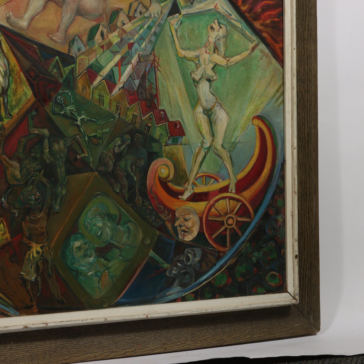 Robert Lohman, Indiana (1919 - 2001), abstract allegorical scene, oil on masonite, 55 3/4"H x 75 1/2"H (frame)
