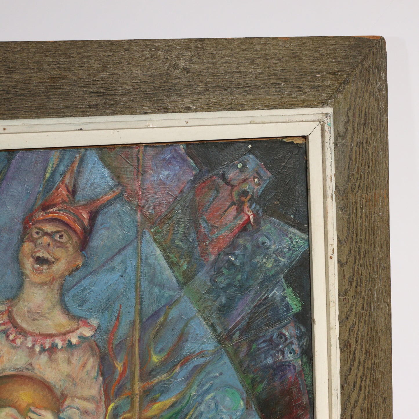 Robert Lohman, Indiana (1919 - 2001), abstract allegorical scene, oil on masonite, 55 3/4"H x 75 1/2"H (frame)