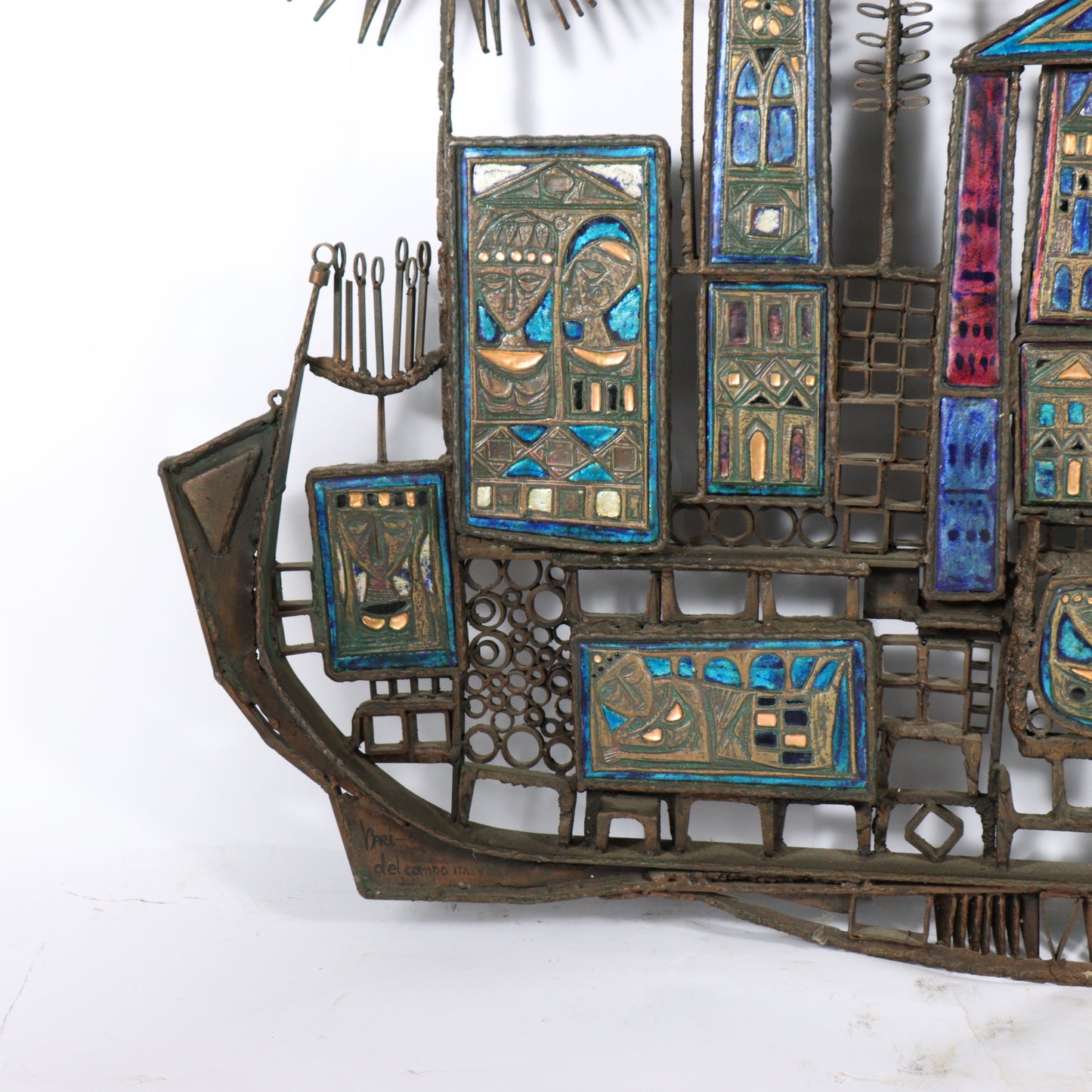 Virgilio Bari, Italian (b.1927), ship, Life in Venice series, Studio Del Campo, Italy, 38 1/2"H x 58 1/2"W x 5"D