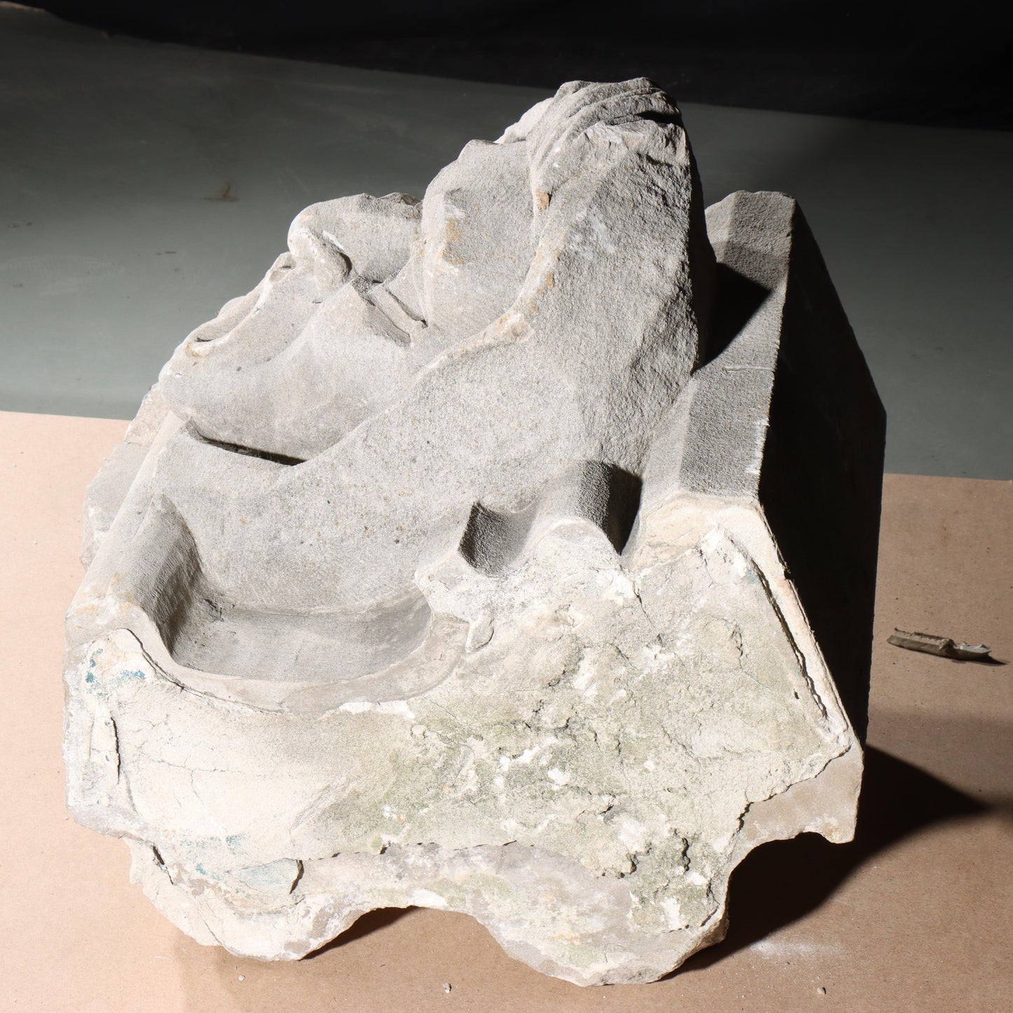 Human face gargoyle/grotesque screaming man; 1920s Harlem, New York, Gothic Style Architectural Limestone Facade Carving. 21 1/2"H x 18 1/2"W