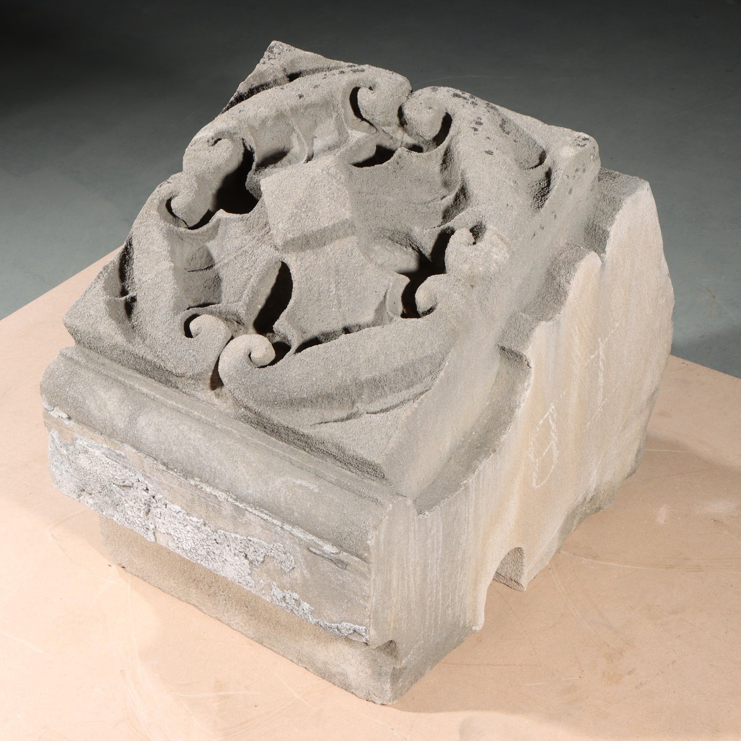 Quatrefoil floral rosette foliate relief border block roundel end piece; 1920s Harlem, New York, Gothic Style Architectural Limestone Facade Carving 17 1/2"H x 14 3/4"W